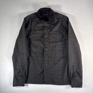 Barbour Overshirt Mens Small Black Gray Wool Blend Shacket Rancher Barn Chore